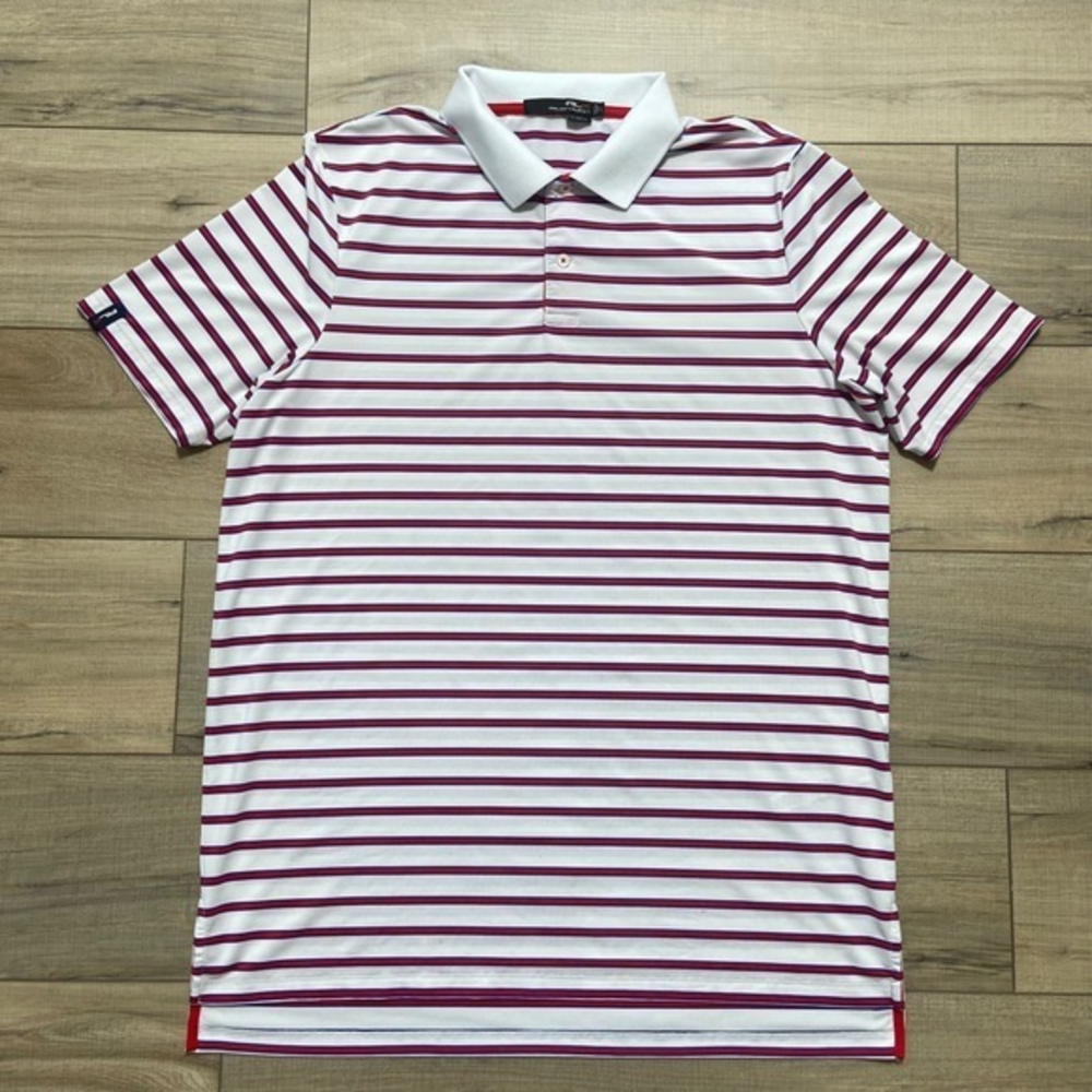RLX Ralph Lauren Performance Stretch Golf Polo Size L Striped Red White Blue‎